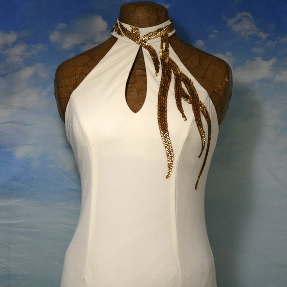 Cream Gold Sequin Formal Dress - Picture 3 of 6